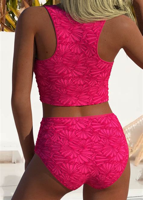 High Waisted Hot Pink Bikini Set Modlily USD