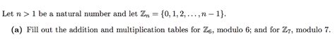 Solved Let N 1 Be A Natural Number And Let Z N {0 1 2