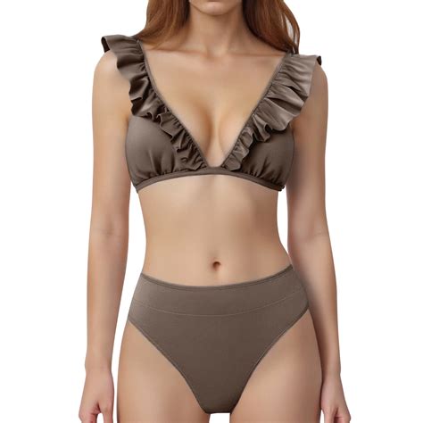 Mixue Swim Suits For Women Solid Color Bikini Sets For Women With Ruffles High Waist Sexy Two