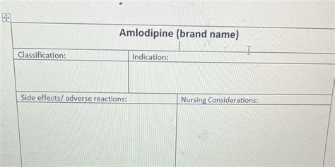 [Solved] Amlodipine (brand name) Classification: Indication: Side ...