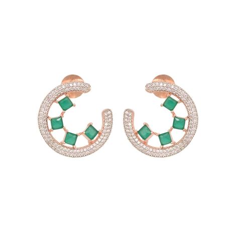 Buy Saraf RS Jewellery Rose Gold Plated Green Ad Studded Semi Circular