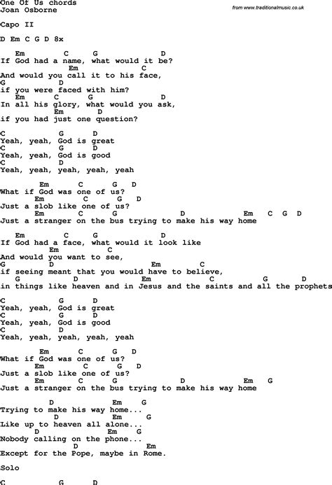 Song lyrics with guitar chords for One Of Us