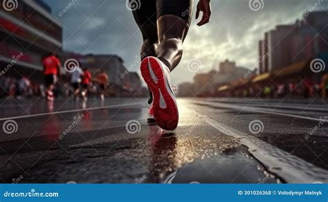 Cropped Image Of Legs Of Athlete In Motion Running On Asphalt Road