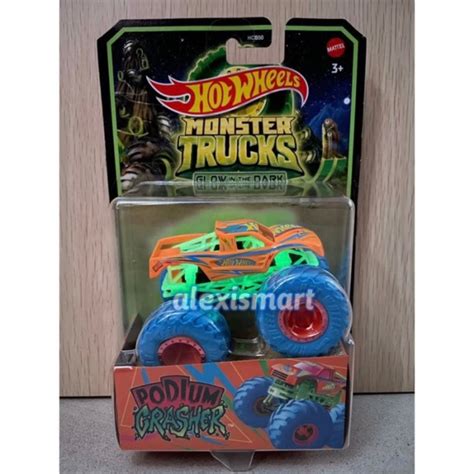 Jual Hot Wheels Monster Trucks Glow In The Dark Podium Crasher Orange Truck Shopee Indonesia