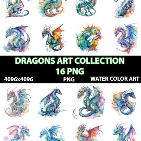 Water Color Dragon Clipart Etsy