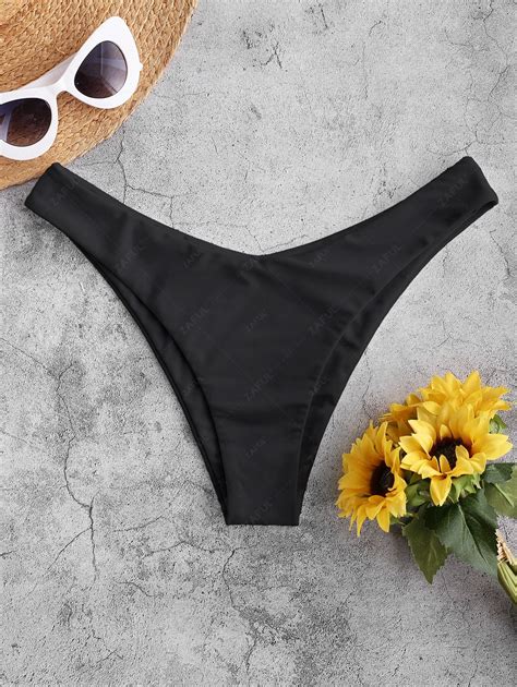 Off Zaful High Leg Plain Bikini Bottom In Black Zaful