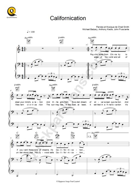 Partition Piano Californication De Red Hot Chili Peppers