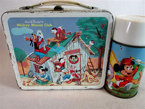 Vintage S Walt Disney Mickey Mouse Club Metal Lunch Box Thermos