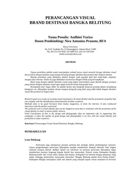 PDF PERANCANGAN VISUAL BRAND DESTINASI BANGKA Thesis Binus Ac Id Doc