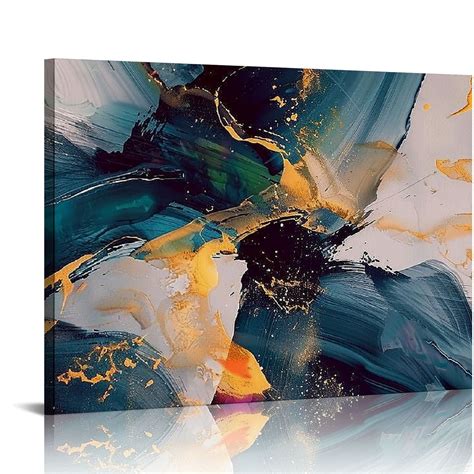 Nawypu Abstract Canvas Wall Art Navy Blue And Gold Living Room Decor Modern Abstract Canvas