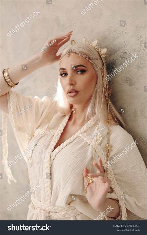 Beautiful Blonde Woman Elegant White Dress Stock Photo 2139139001 Shutterstock