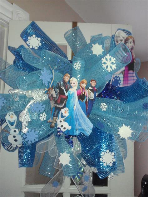 Disney Frozen Mesh Wreath Olaf Anna Elsa Snowflakes For