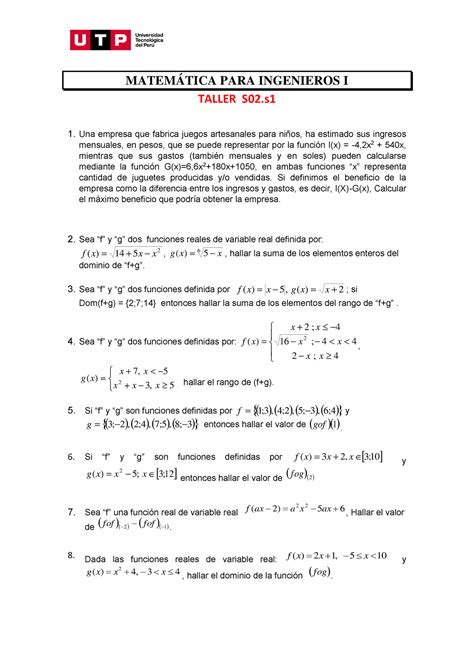 S02 s1 Resolver Ejercicios Matemática para Ingenieros I UTP Studocu