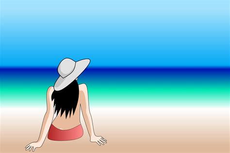 Bikini Woman On The Beach Wearing A Hat 7500930 Vector Art At Vecteezy