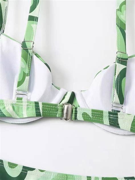 Emmiol Free Shipping Green Heart Underwire Bikini Set Green S In