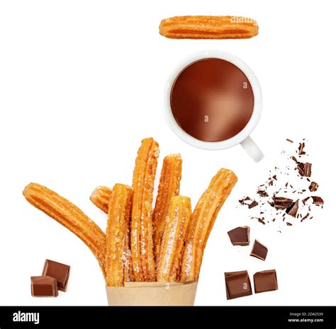 Churro Fried Churros With Chocolate Isolated On A White Background