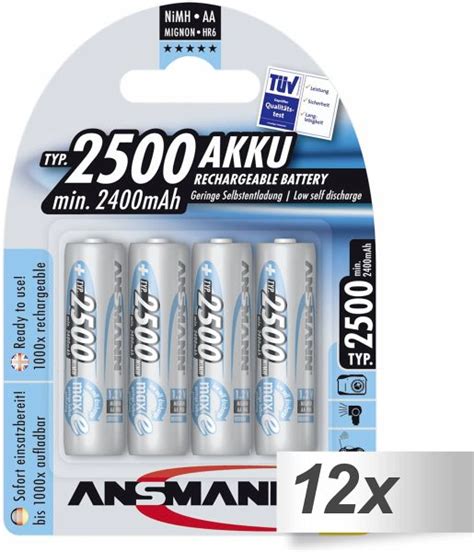 12x4 Ansmann Maxe Nimh Akku 2500 Mignon Aa 2400 Mah Portofrei Bei