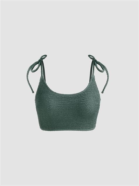 Scoop Neckline Texture Knotted Knitted Bikini Top Cider