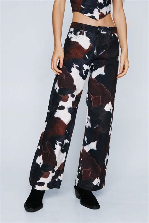 Cow Print Slouchy Wide Leg Jeans Nasty Gal