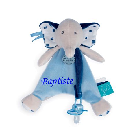 Baby Nat Edgar et Eglantine Doudou Attache sucette éléphant bleu 20 cm