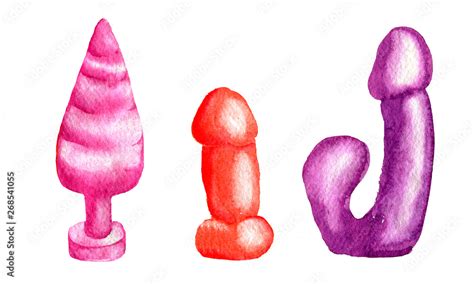 Sex Toys For Women Cartoon Hand Drawn Watercolor Background Colorful Red Pink Purple Latex