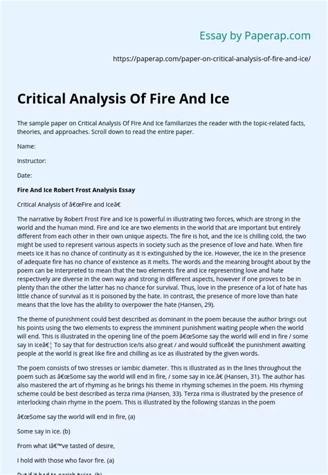 Fire And Ice Poem Critical Analysis