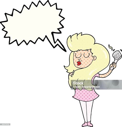 Comic Book Speech Bubble Cartoon Woman Brushing Hair Stock Illustration