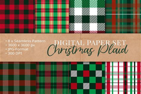 Christmas Plaid Seamless Pattern Set Graphic By Papierquarell