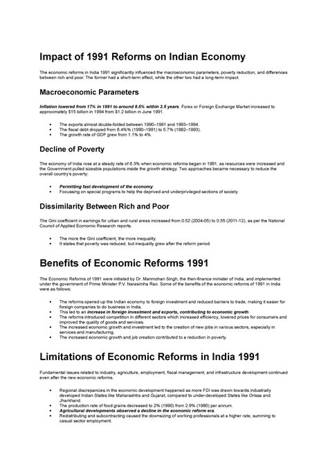 Impact Of 1991 Reforms On Indian Economy Impact Of 1991 Reforms On