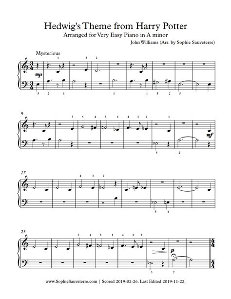 Hedwig’s Theme from Harry Potter – Very Easy Piano Sheet Music ...