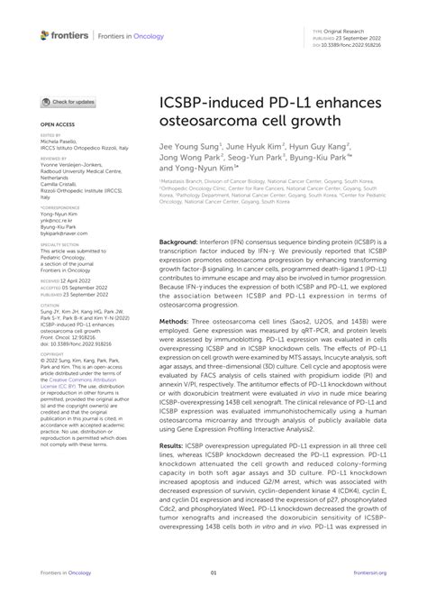 Pdf Icsbp Induced Pd L1 Enhances Osteosarcoma Cell Growth