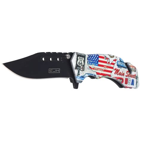 CJH Herbertz Solingen Rescue Knife Motiv US Route 66 Black Blade