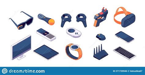 Isometric Gaming Devices. Joystick and Gamepad Controllers, VR Helmet ...