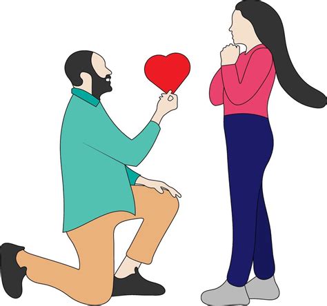 Cartoon Flat Style Drawing Man Proposing Woman To Marry Him Happy