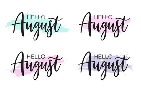 Hand Drawn Hello August Lettering With Soft Color Vector Art