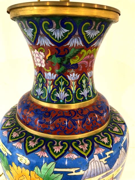 Proantic Vase Lampe Email Cloisonne A Riche Decor D Oiseaux Et Fleurs