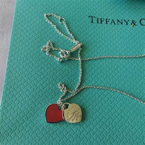 Necklace Tiffany red double heart necklace length... - Depop