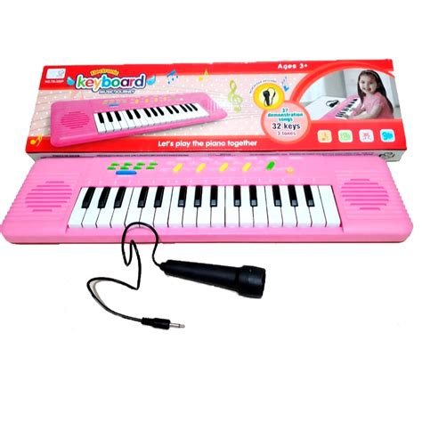 Teclado Piano Infantil Rosa Microfone 37 Teclas Musical