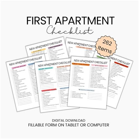 Fillable First Apartment Checklist For New Home Or Apartment Rental Etsy