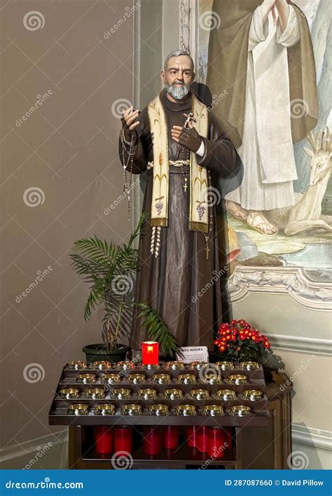 Carved Polychrome Statue Of Saint Pio Of Pietrelcina In The Church Of