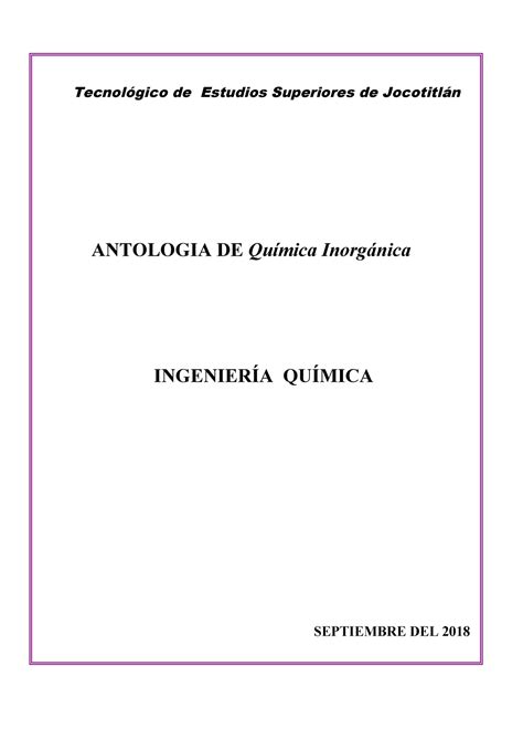 Antologia Tareas Antologia De Química Inorgánica IngenierÍa QuÍmica