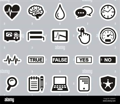 Lie Detector Test Or Polygraph Test Icons Black And White Sticker Set Big