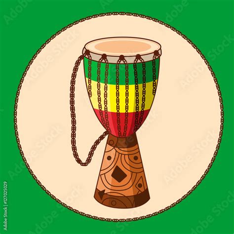 Vecteur Stock African Drum Djembe With Ornament And Ropes Rastafarian