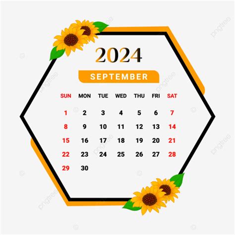 Calendário De Setembro De 2024 Com Moldura De Flor Exclusiva Vetor PNG ...