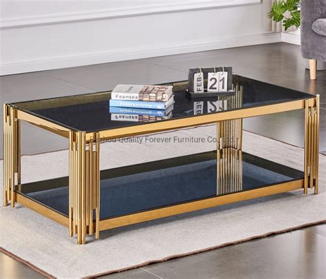 Luxury Grey Glass Gold Stainless Steel Frame Coffee Table China