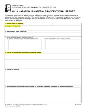 Fillable Online Dec State Ak OIL HAZARDOUS MATERIALS INCIDENT FINAL