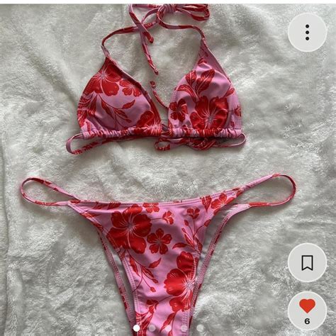 Cute Pink Floral Bikini Never Worn Too Small For Depop
