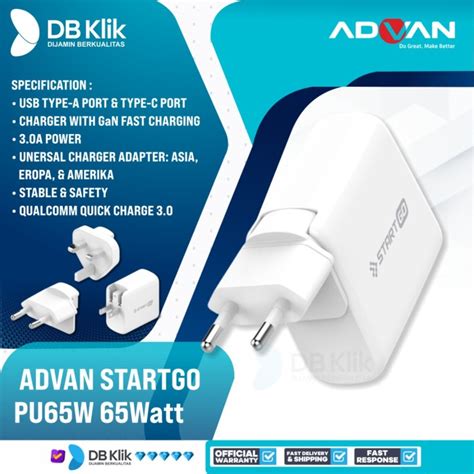 Jual Kepala Charger Advan Startgo Pu W Watt A Gan Qc Pd Usb A