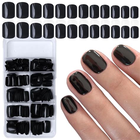 Luckforever Short Press On Nails 240pc Glossy Black Press On Nails Short Square