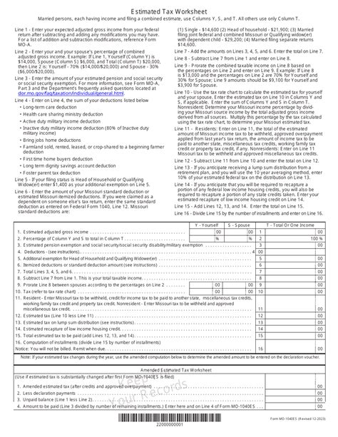 Form Mo 1040es Download Fillable Pdf Or Fill Online Declaration Of